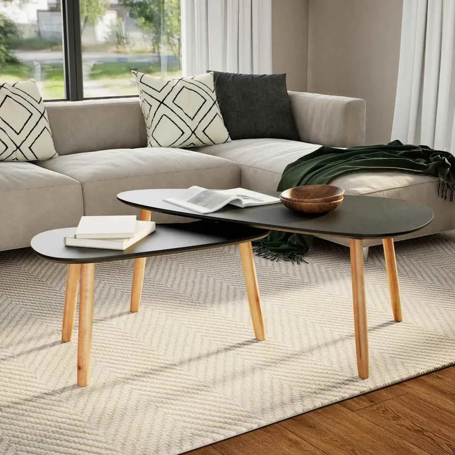 Ensemble de tables basses 2 pcs Bois de pin massif Noir