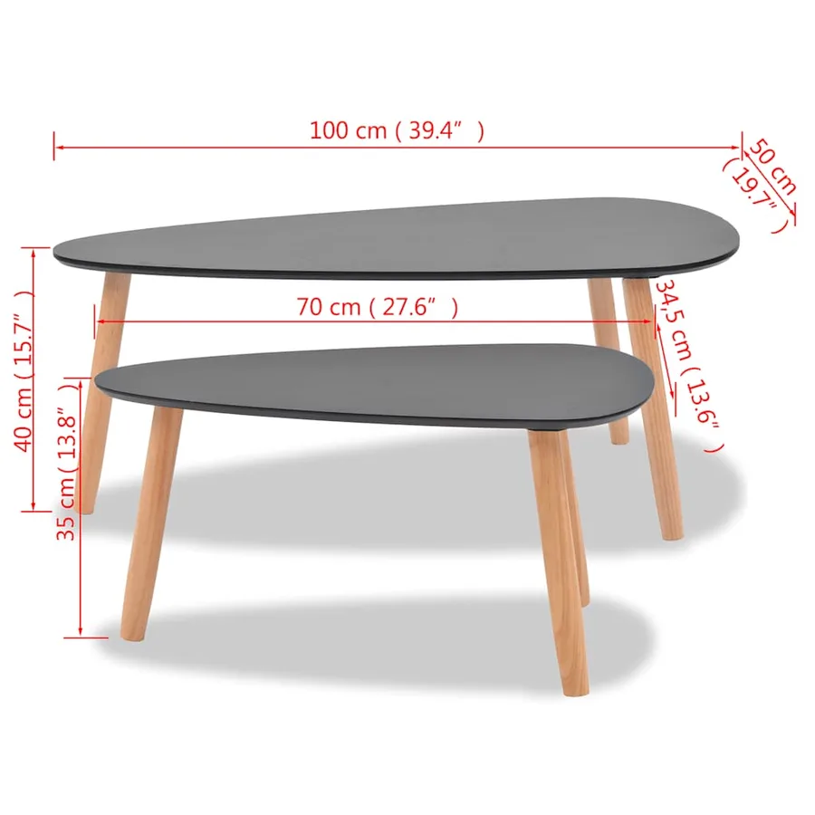 Ensemble de tables basses 2 pcs Bois de pin massif Noir - 12