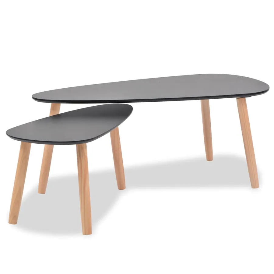 Ensemble de tables basses 2 pcs Bois de pin massif Noir - 2