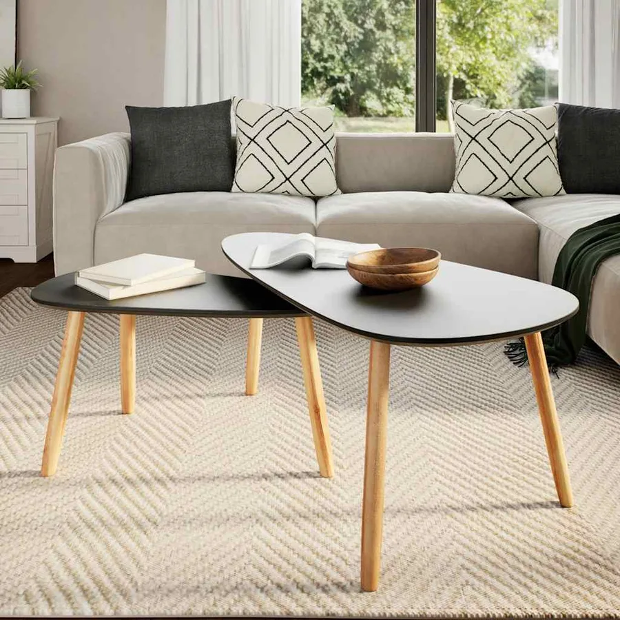 Ensemble de tables basses 2 pcs Bois de pin massif Noir - 3