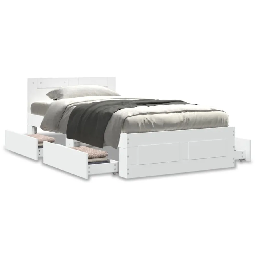 Cadre de lit avec tête de lit sans matelas blanc 75x190 cm - 4