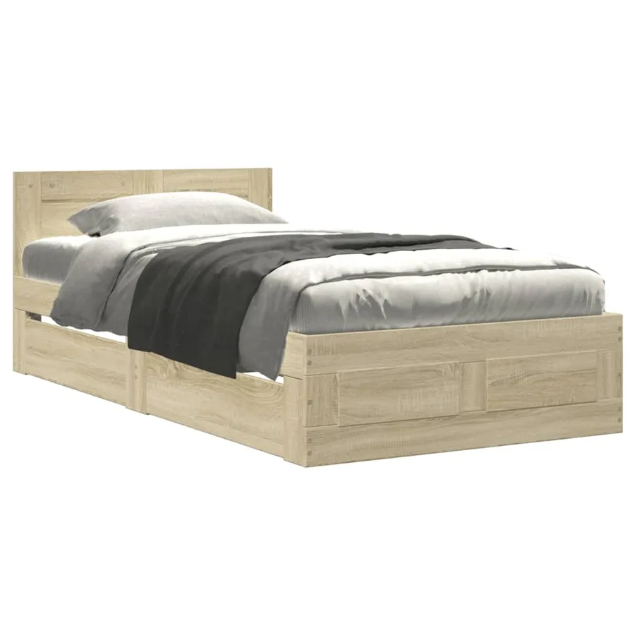 Cadre de lit et tête de lit sans matelas chêne sonoma 90x190 cm - 2