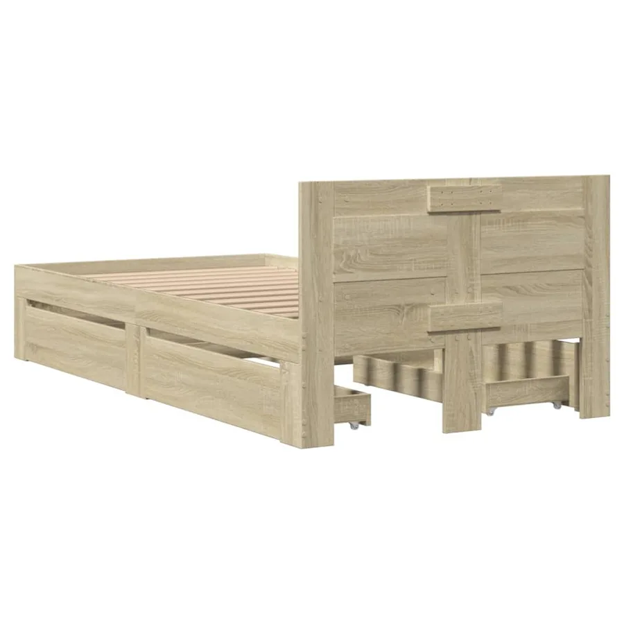 Cadre de lit et tête de lit sans matelas chêne sonoma 90x190 cm - 7