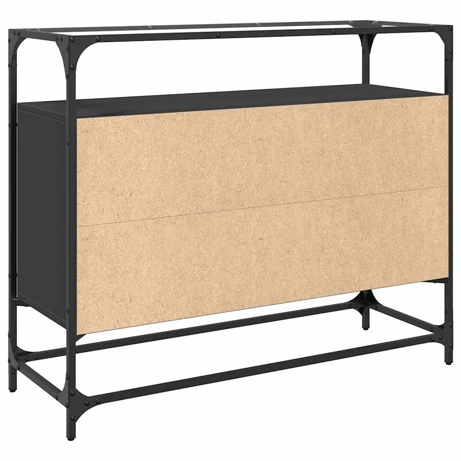 Buffet avec dessus en verre noir 98x35x81 cm bois d'ingénierie - 6