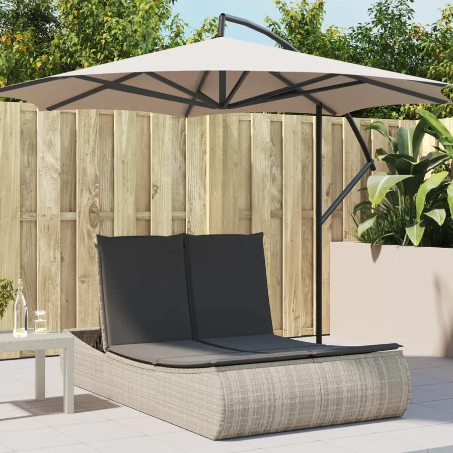 Chaise longue double avec coussins gris clair résine tressée