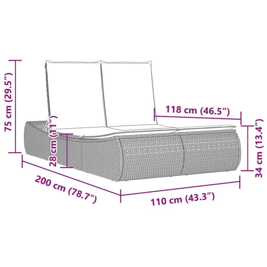Chaise longue double avec coussins gris clair résine tressée - 9