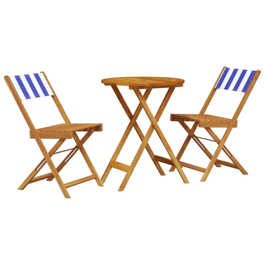 Ensemble de bistro 3 pcs bleu et blanc tissu et bois massif - 2
