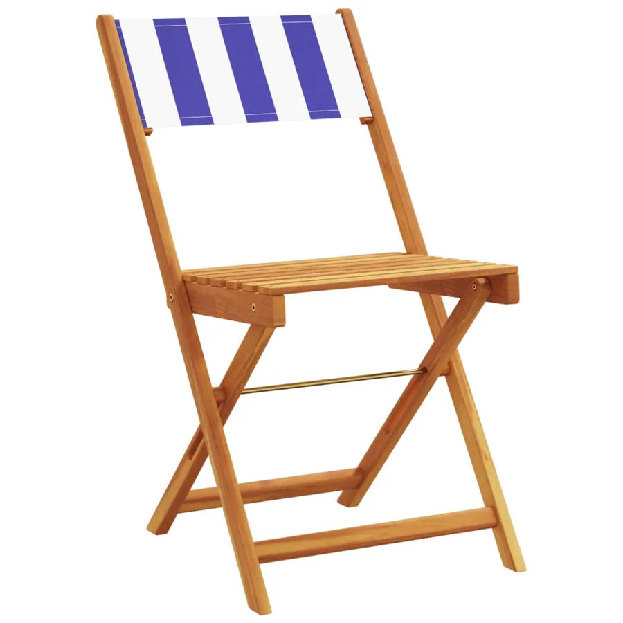 Ensemble de bistro 3 pcs bleu et blanc tissu et bois massif - 3