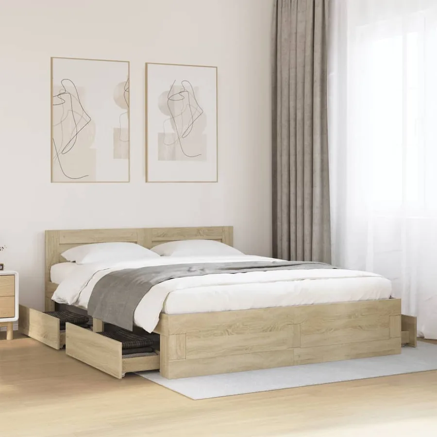 Cadre de lit tête de lit sans matelas chêne sonoma 150x200 cm