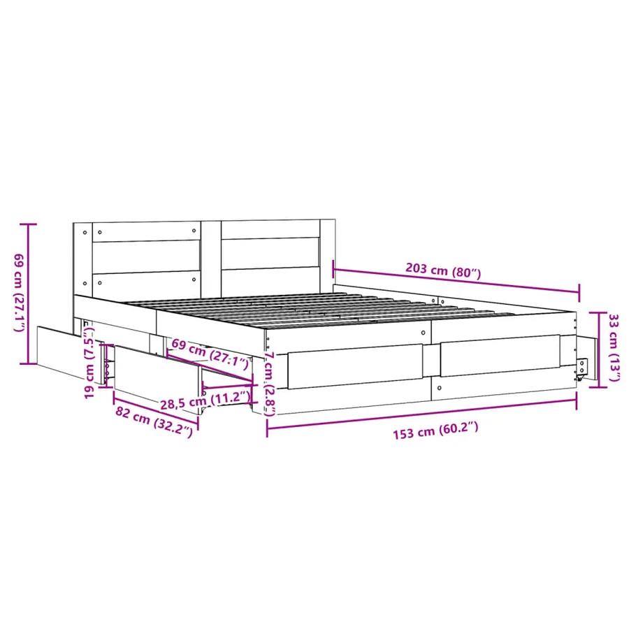 Cadre de lit tête de lit sans matelas chêne sonoma 150x200 cm - 11