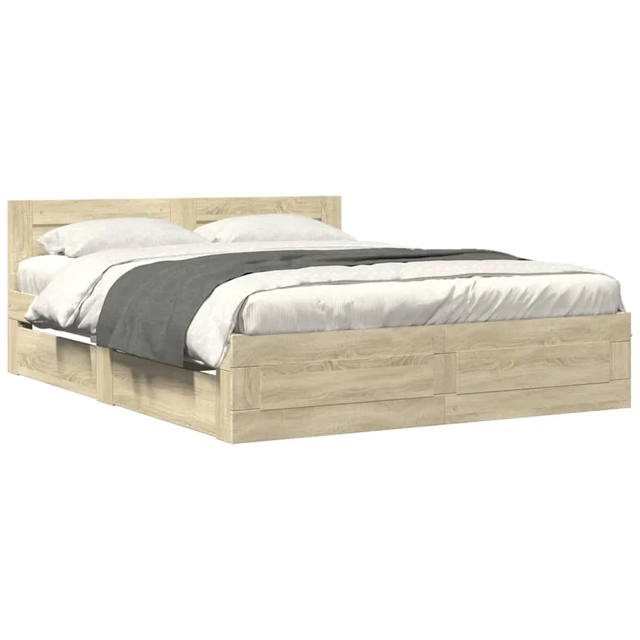 Cadre de lit tête de lit sans matelas chêne sonoma 150x200 cm - 2