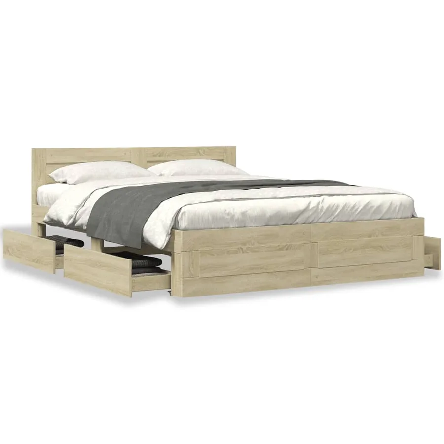 Cadre de lit tête de lit sans matelas chêne sonoma 150x200 cm - 4