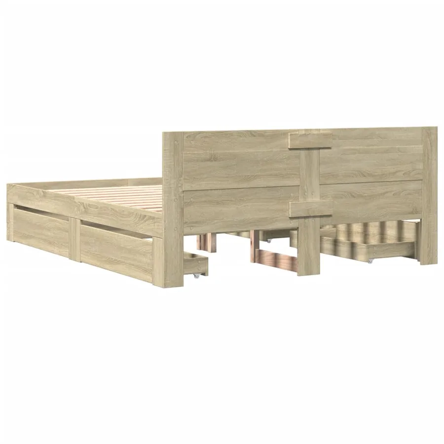 Cadre de lit tête de lit sans matelas chêne sonoma 150x200 cm - 7