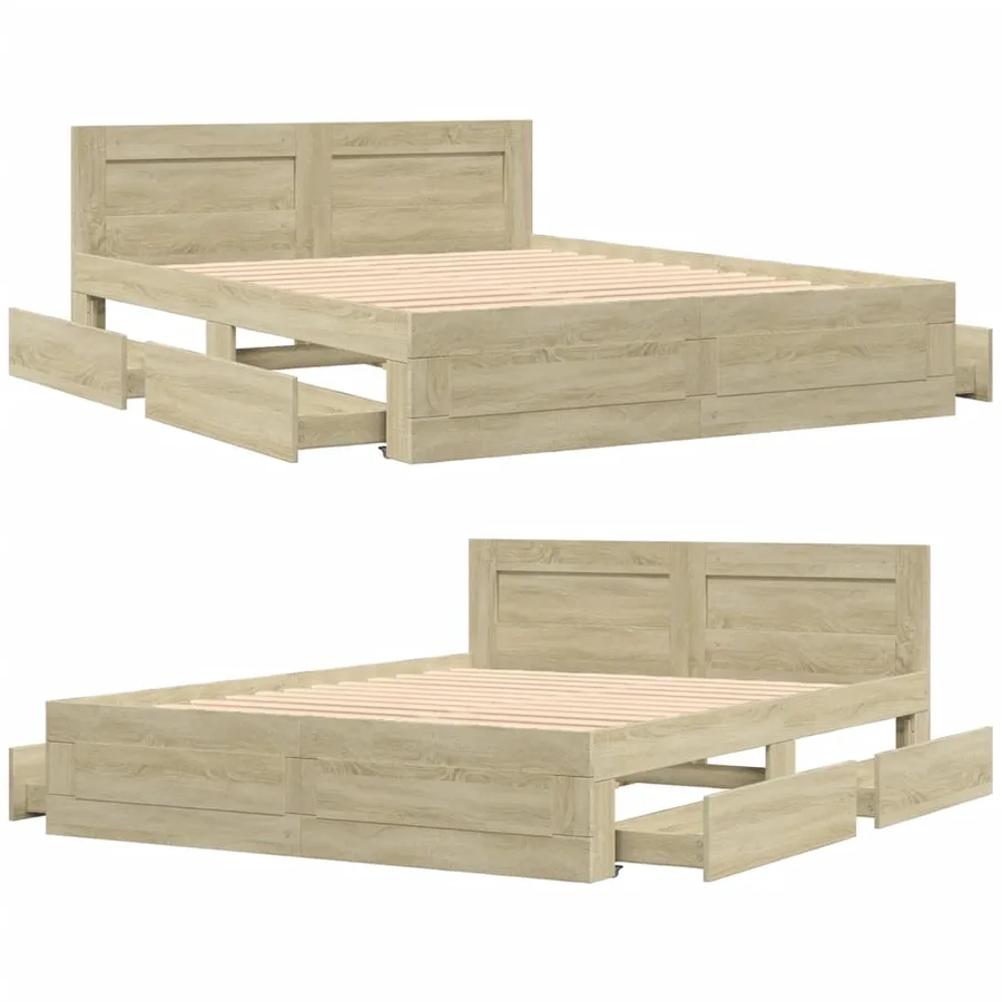 Cadre de lit tête de lit sans matelas chêne sonoma 150x200 cm - 8
