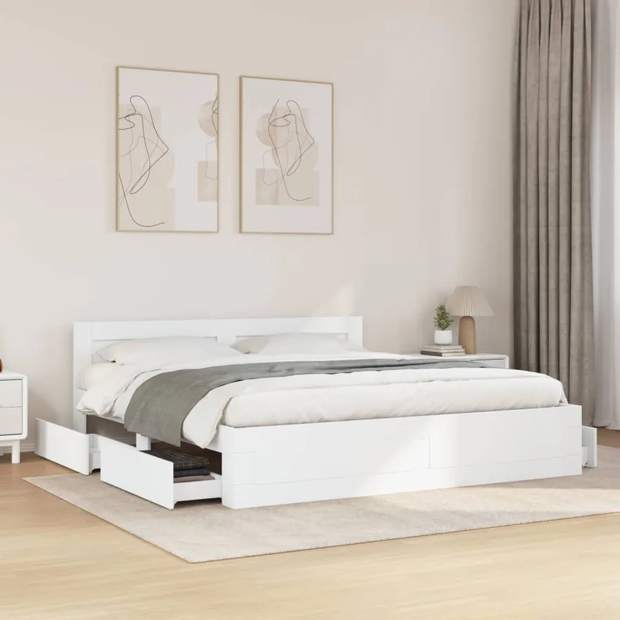Cadre de lit avec tête de lit sans matelas blanc 200x200 cm