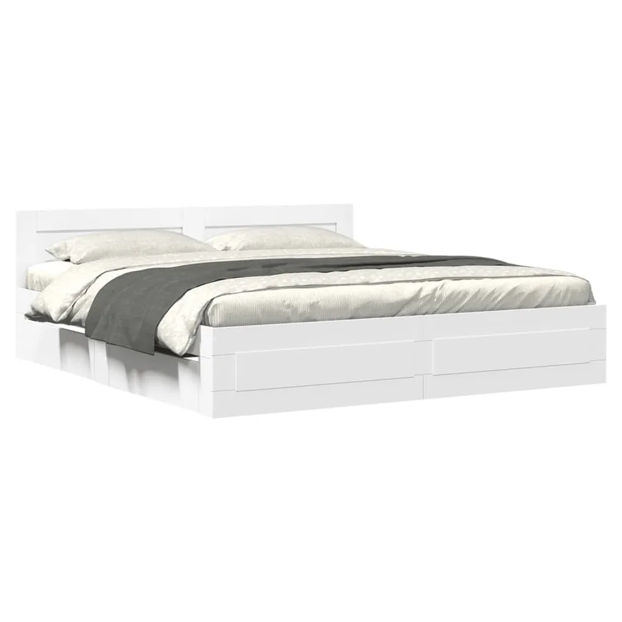 Cadre de lit avec tête de lit sans matelas blanc 200x200 cm - 2