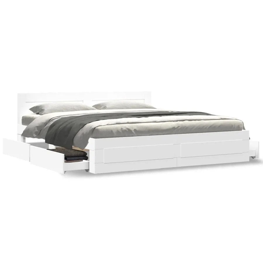 Cadre de lit avec tête de lit sans matelas blanc 200x200 cm - 4