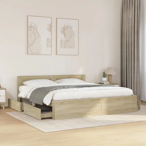 Cadre de lit tête de lit sans matelas chêne sonoma 200x200 cm