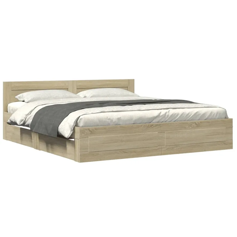 Cadre de lit tête de lit sans matelas chêne sonoma 200x200 cm - 2
