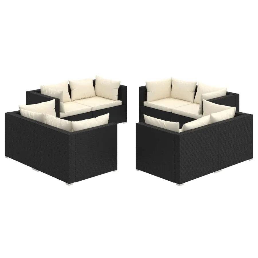 Garden lounge set 8 pcs with cushions Poly rattan Black - 2