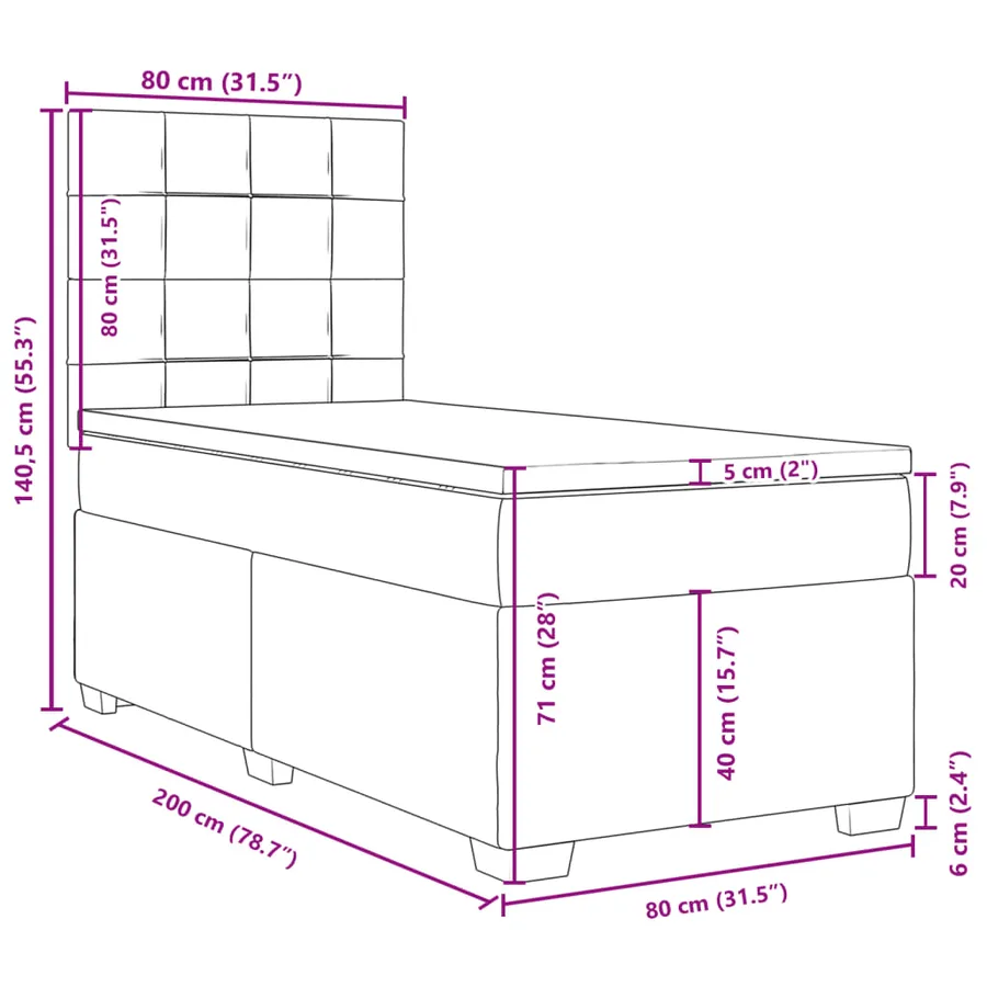Sommier à lattes de lit avec matelas gris clair 80x200 cm tissu - 13