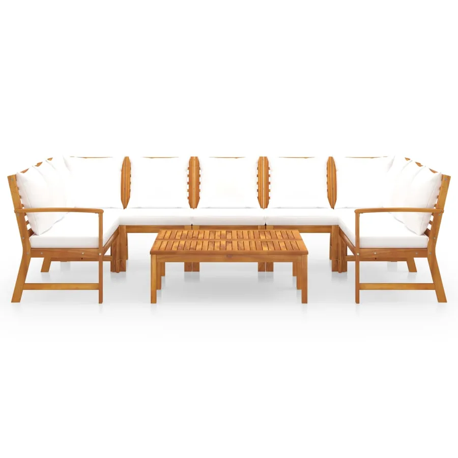 9 pcs garden lounge set with cushion Cream Solid acacia wood - 3