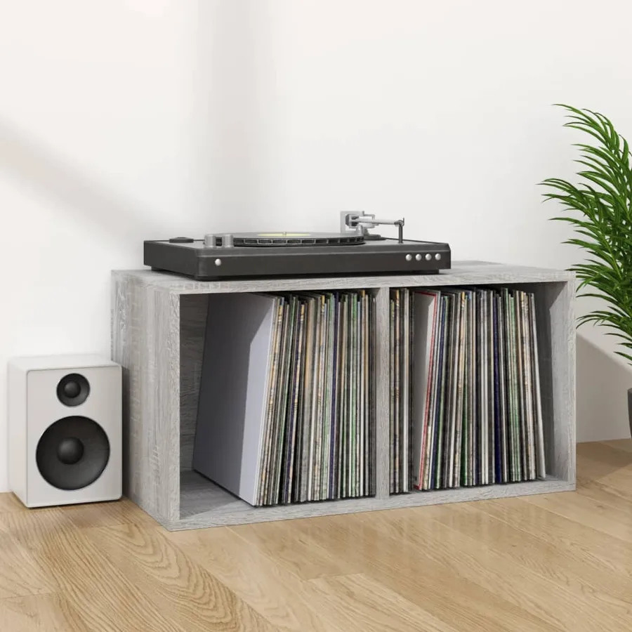 Boîte de rangement à disques vinyle Sonoma gris 71x34x36 cm - 6