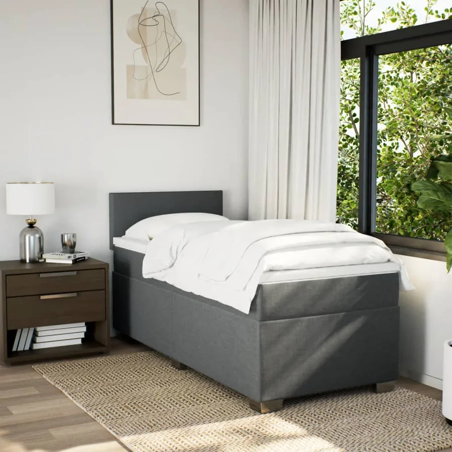 Sommier à lattes de lit et matelas Gris foncé 90x190 cm Tissu - 4