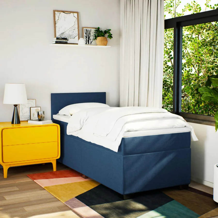 Sommier à lattes de lit avec matelas Bleu 90x190 cm Tissu - 3