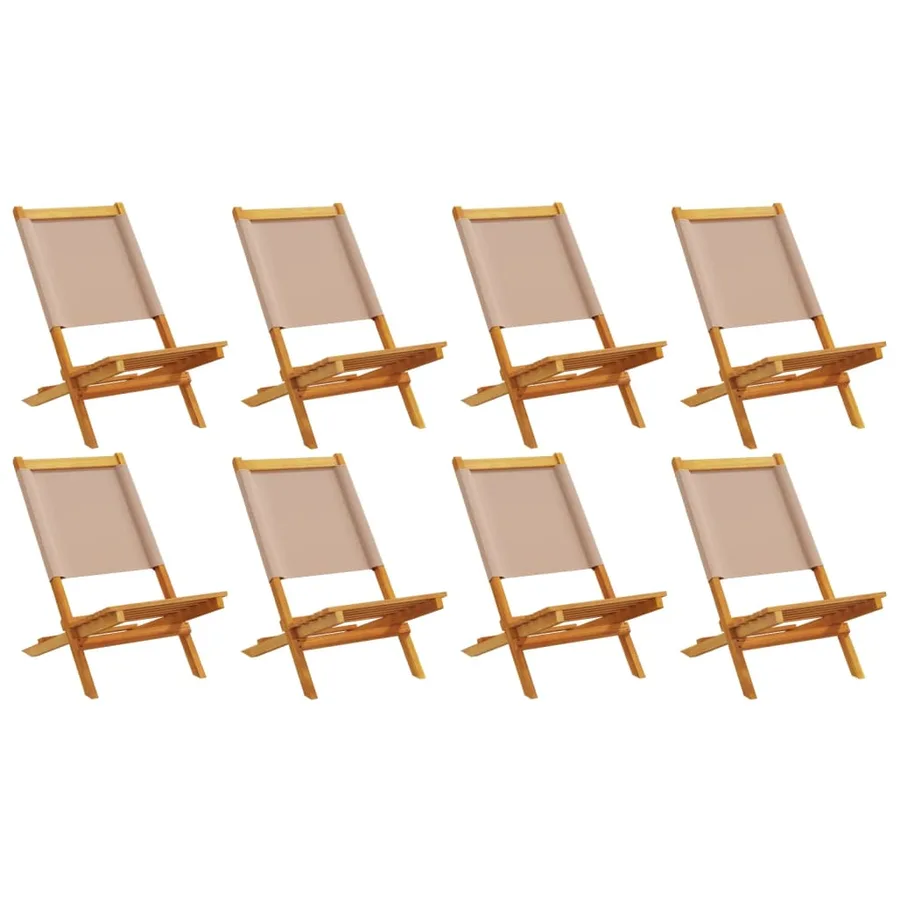 Chaises de jardin pliantes lot de 8 taupe tissu et bois massif - 2