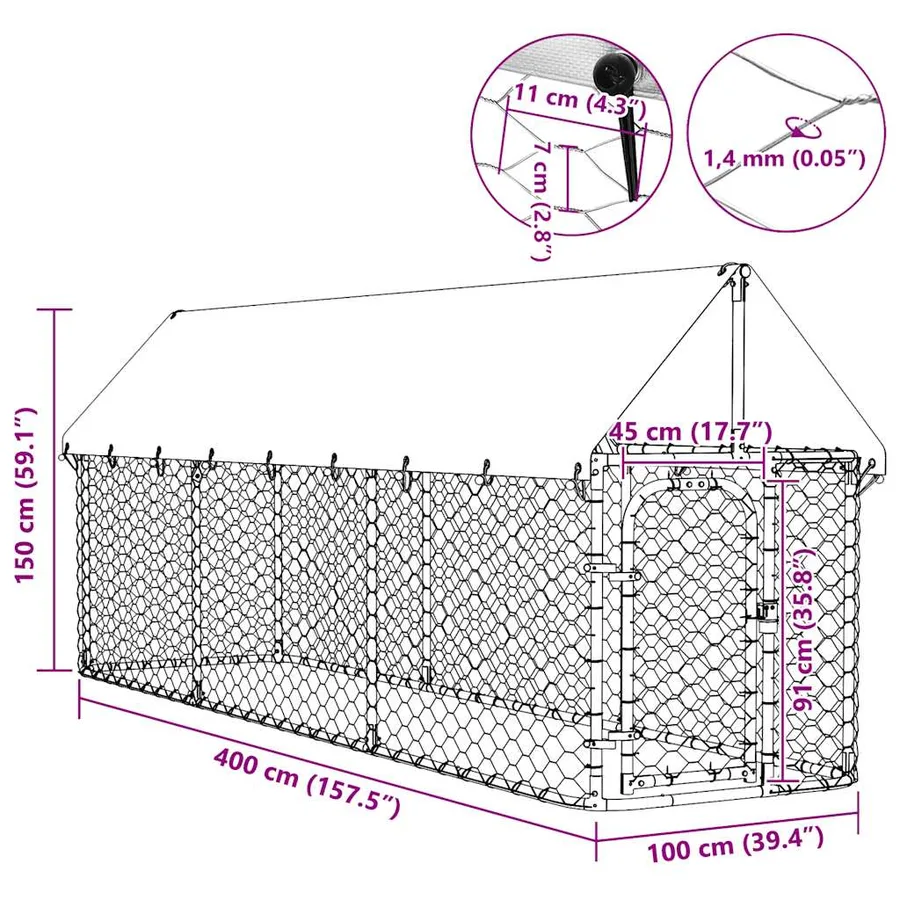 Chenil extérieur avec toit 400x100x150 cm - 13