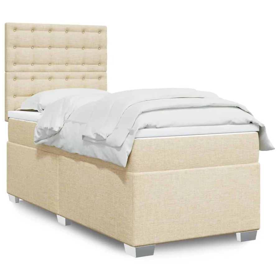 Sommier à lattes de lit et matelas Crème 90x190 cm Tissu