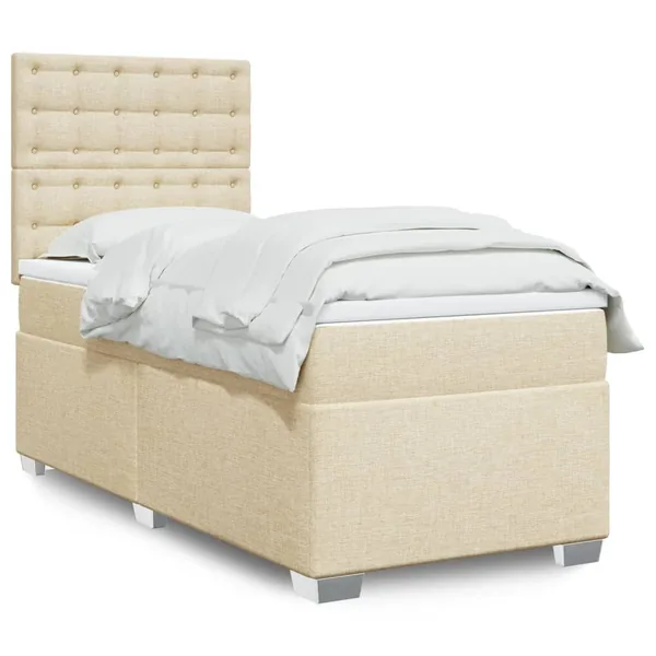 Sommier à lattes de lit et matelas Crème 90x190 cm Tissu