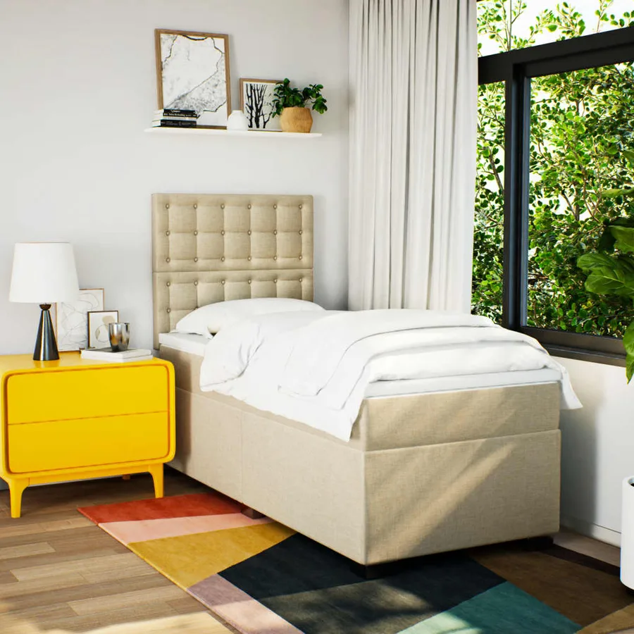 Sommier à lattes de lit avec matelas Crème 80x200 cm Tissu - 4