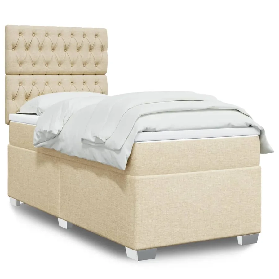 Sommier à lattes de lit et matelas Crème 90x190 cm Tissu