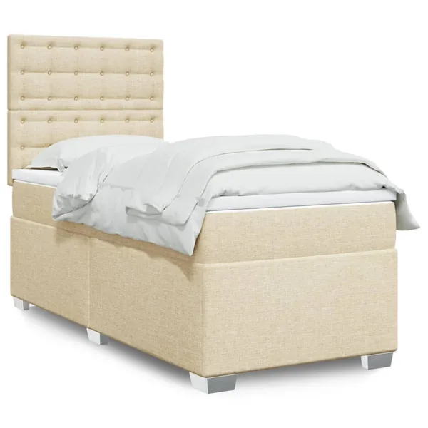 Sommier à lattes de lit et matelas Crème 90x190 cm Tissu