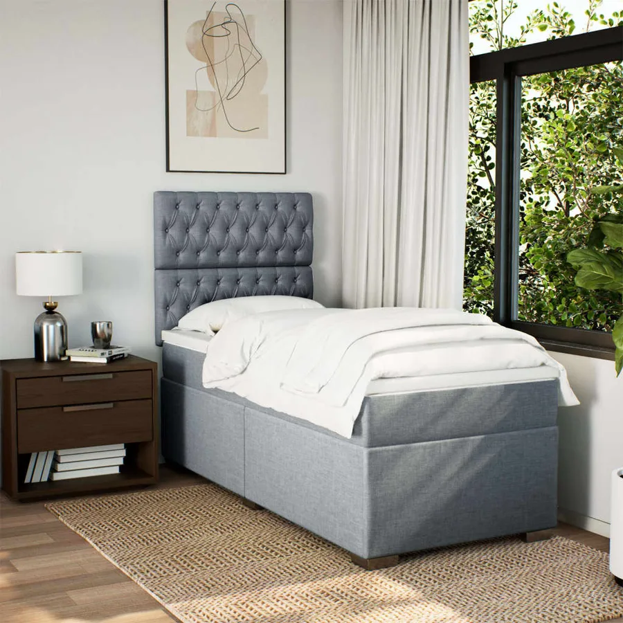 Sommier à lattes de lit avec matelas Gris clair 100x200cm Tissu - 4