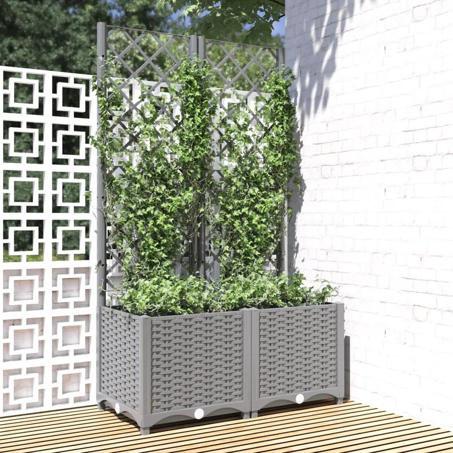 Planter with trellis Light grey 80x40x136 cm PP