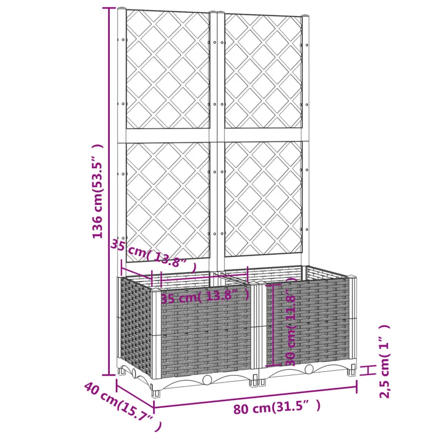 Planter with trellis Light grey 80x40x136 cm PP - 8