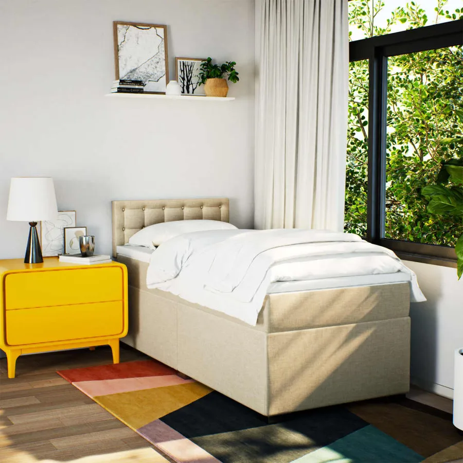Sommier à lattes de lit avec matelas Crème 100x200 cm Tissu - 4