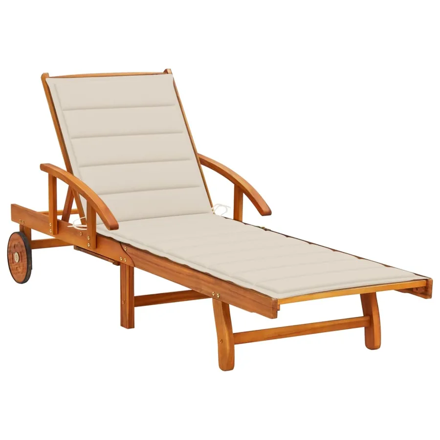 Garden sun lounger with cushion Solid acacia wood