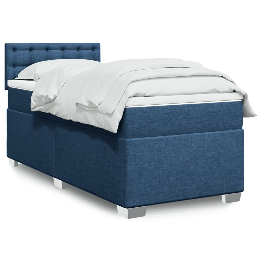Sommier à lattes de lit avec matelas Bleu 100x200 cm Tissu