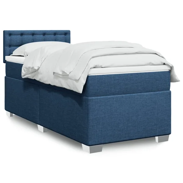 Sommier à lattes de lit avec matelas Bleu 100x200 cm Tissu