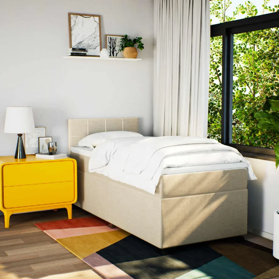 Sommier à lattes de lit avec matelas Crème 100x200 cm Tissu - 3