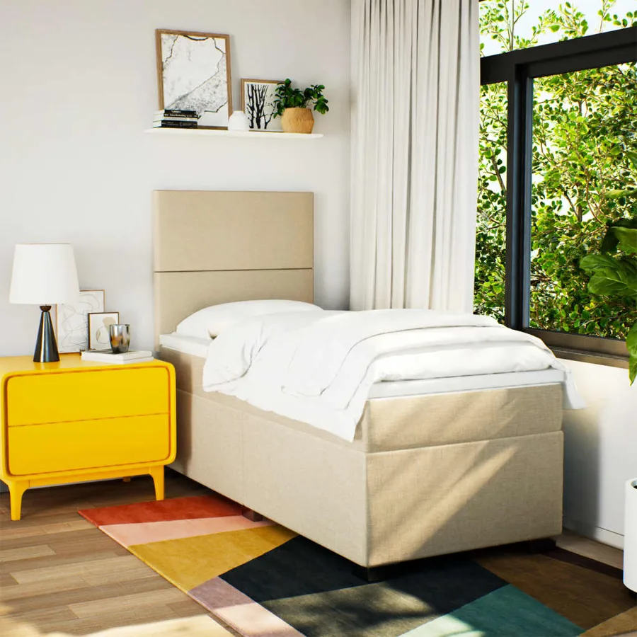 Sommier à lattes de lit avec matelas Crème 90x200 cm Tissu - 3