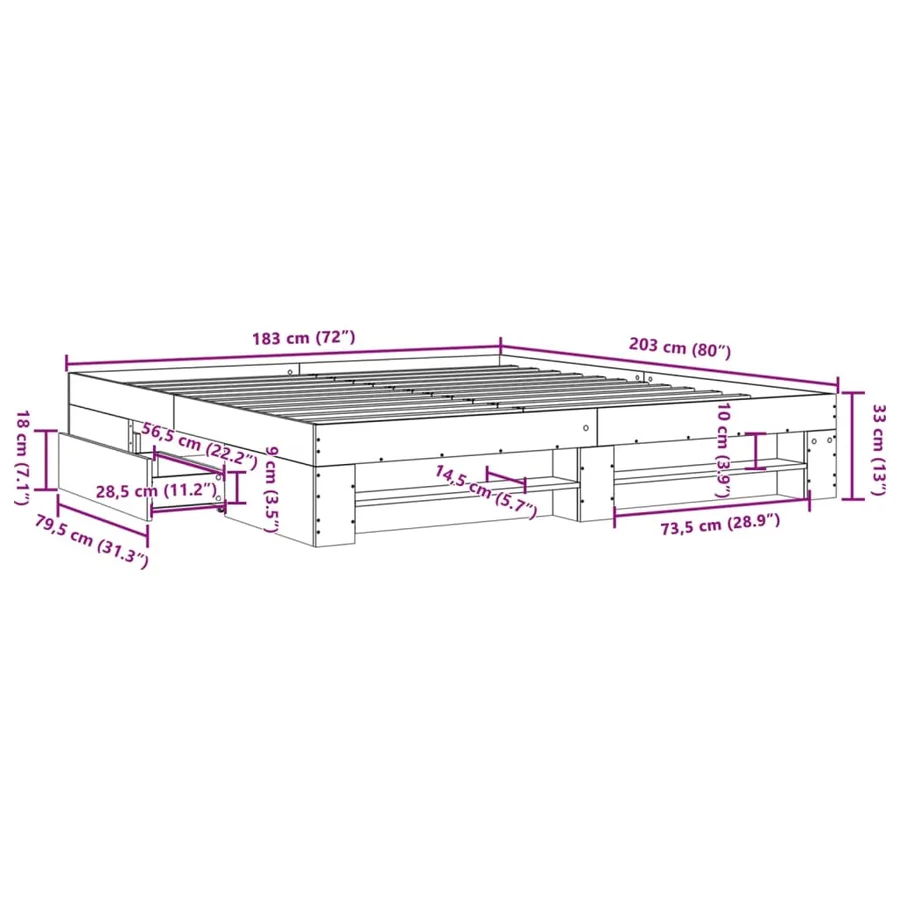 Cadre de lit sans matelas chêne sonoma 180x200 cm - 11