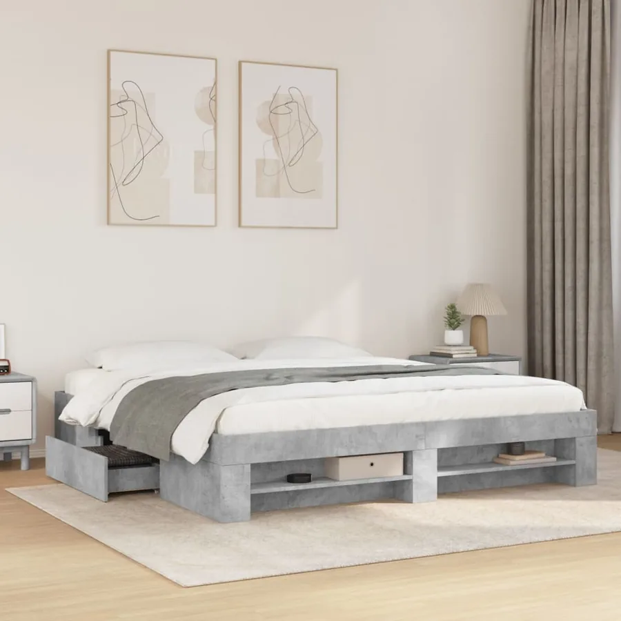 Cadre de lit sans matelas gris béton 200x200 cm bois ingénierie