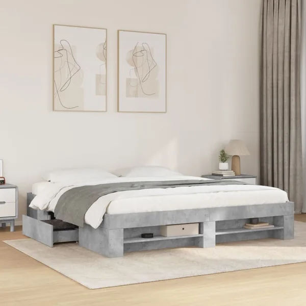 Cadre de lit sans matelas gris béton 200x200 cm bois ingénierie