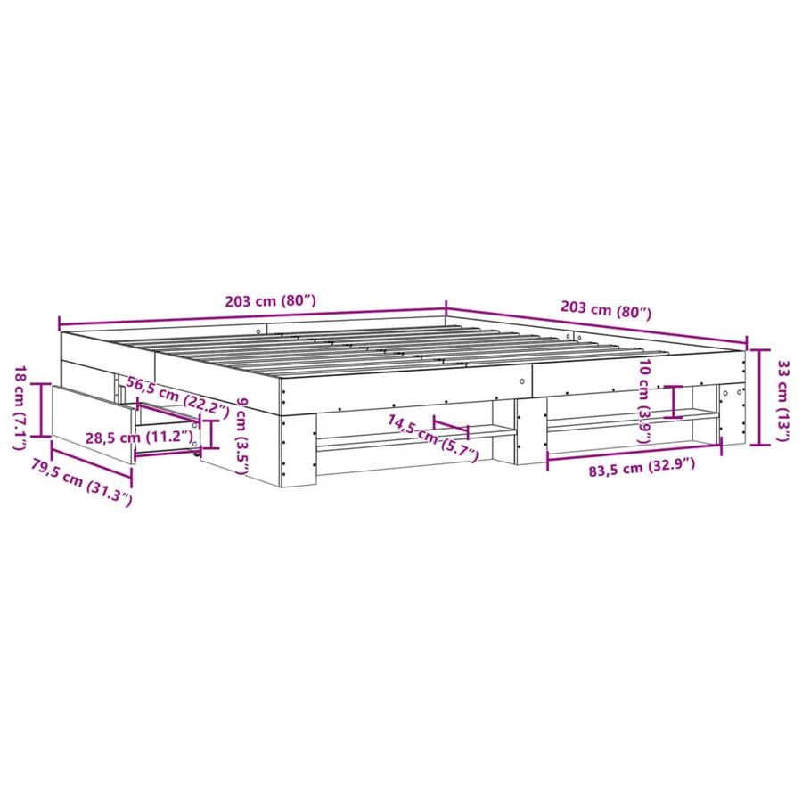 Cadre de lit sans matelas gris béton 200x200 cm bois ingénierie - 11
