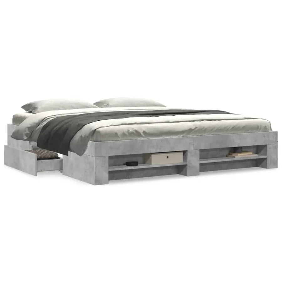 Cadre de lit sans matelas gris béton 200x200 cm bois ingénierie - 4